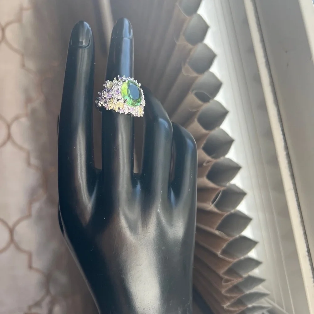 Ladies Aquamarine Diamond finish size 7 crystal ring #550